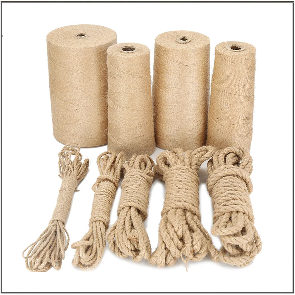 Natural Jute Rope 3 Strand Rolls Hemp Twisted Cord Macrame String DIY Basket Craft Cat Pet Scratching Handmade Decor 6 8 10 14mm