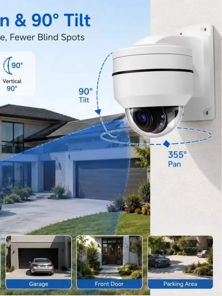 4K 8MP PTZ POE Sicherheitskamera für den Außenbereich, 12-fach Zoom, Dome-IP-Überwachungskamera mit Schwarz-Weiß-IR-Nachtsicht, intelligenter Bewegungserkennung, Einweg-Audio, integriertes Mikrofon,