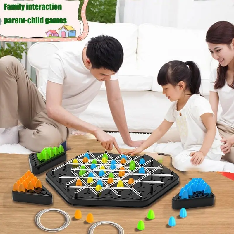 Chain Triangle Chess Game 2 to 4 Player Triangle Rubber Band Game for Kid Fun Family Strategy Board Game Christmas Birthday Gift