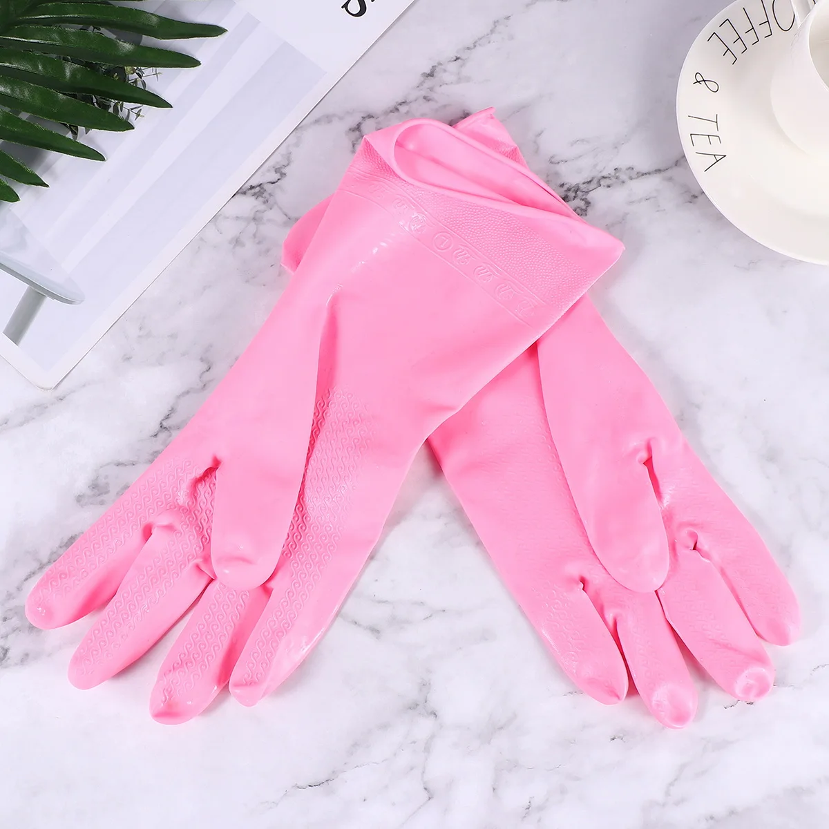 

Reusable PVC Waterproof Dishwashing Gloves Thickened Non Slip Kitchen Cleaning Ideal for Pet Care Laundry Gardening