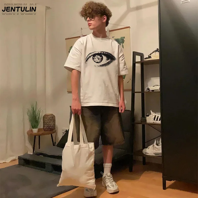 Fashion Korean Popular Clothes Men Tshirt Iris Tee Cotton Summer Short Sleeve Tops Vintage Harajuku Streetwear Oversized Graphic