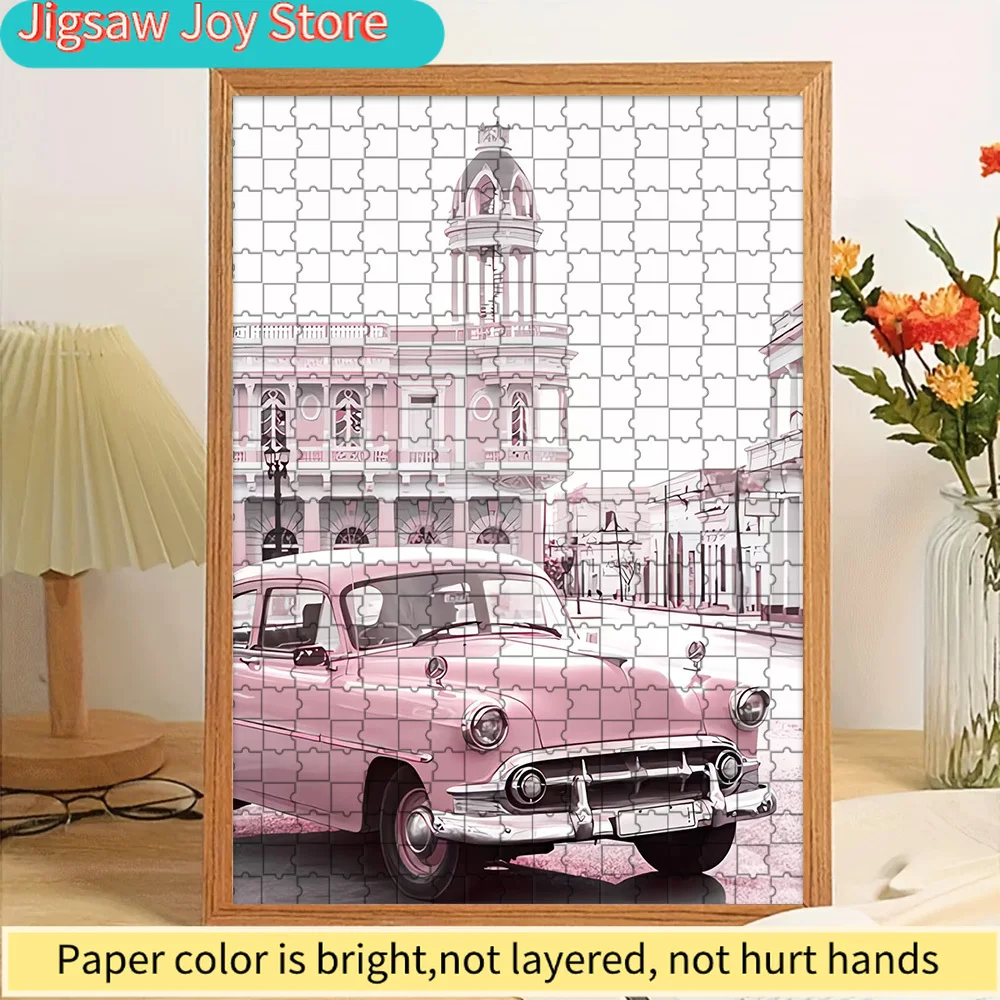 

Бумажный пазл-головоломка: розовый классический американский винтажный автомобиль, кубинская колониальная уличная сцена, художественный принт, декор для стен, ретро-городская архитектура