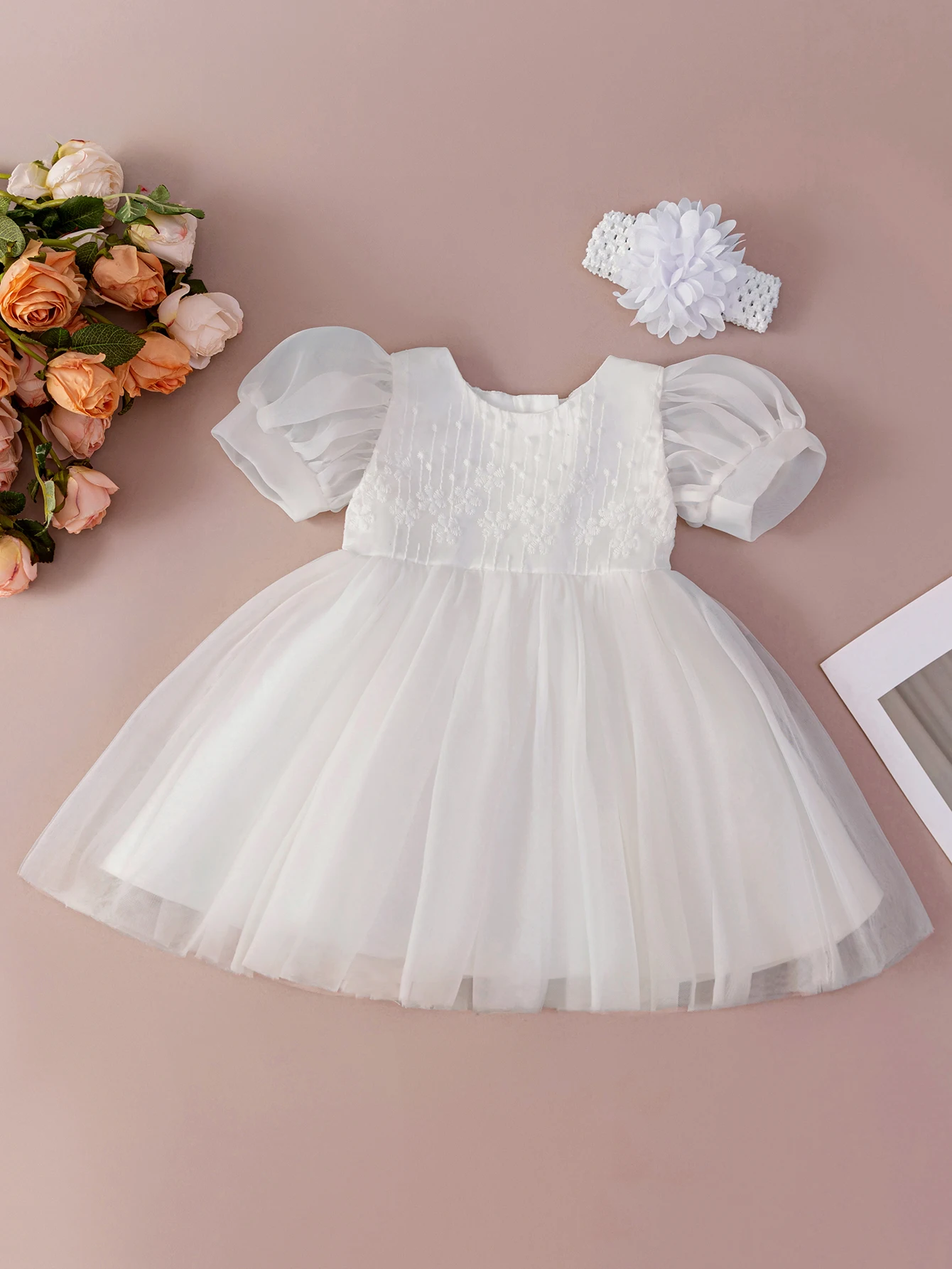 

Infant White Floral Dress for Wedding or Birthday Celebrations Ages 0-2