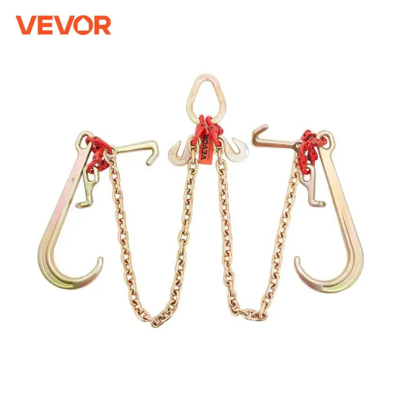 VEVOR V-Chain Tow Chain Bridle 9620 lbs Working Load Limit 5/16\'\' x 3\' G80 with RTJ Cluster Hooks & D-Shackle for Lifting Moving