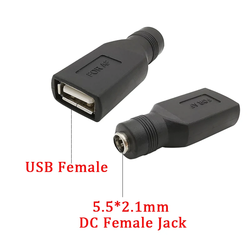 2Pcs DC Power 5.5x2.1mm Female To USB Female Adapter 5V DC Jack To USB Jack Charging Interface Converter Connector Accessories