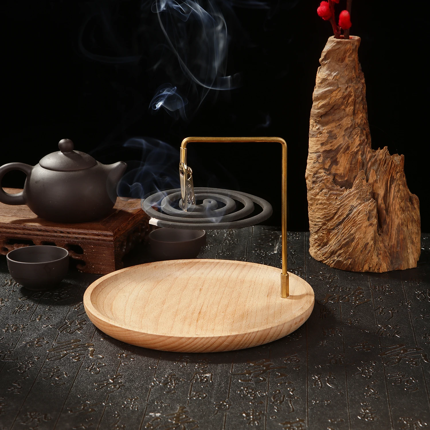 Wooden Incense Burner Upside Down Spring Clip Incense Holder Mosquito Coil Holder Incense Plate Ash Catcher