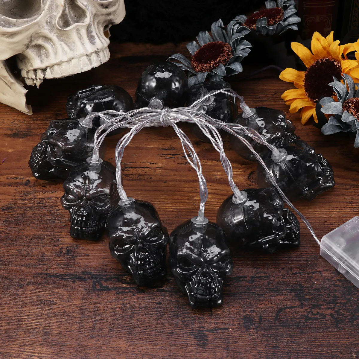 1.5m Halloween Skull LED String Lights Powered Fairy Lights para Patio Party Garden Holiday Decoração Interior Exterior