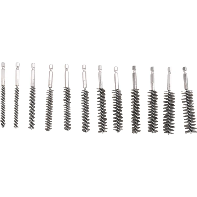 

ABUP-Stainless Steel Bore Brush Stainless Steel Bristles Wire Brush For Power Drill With Hex Shank Handle 12 Pcs