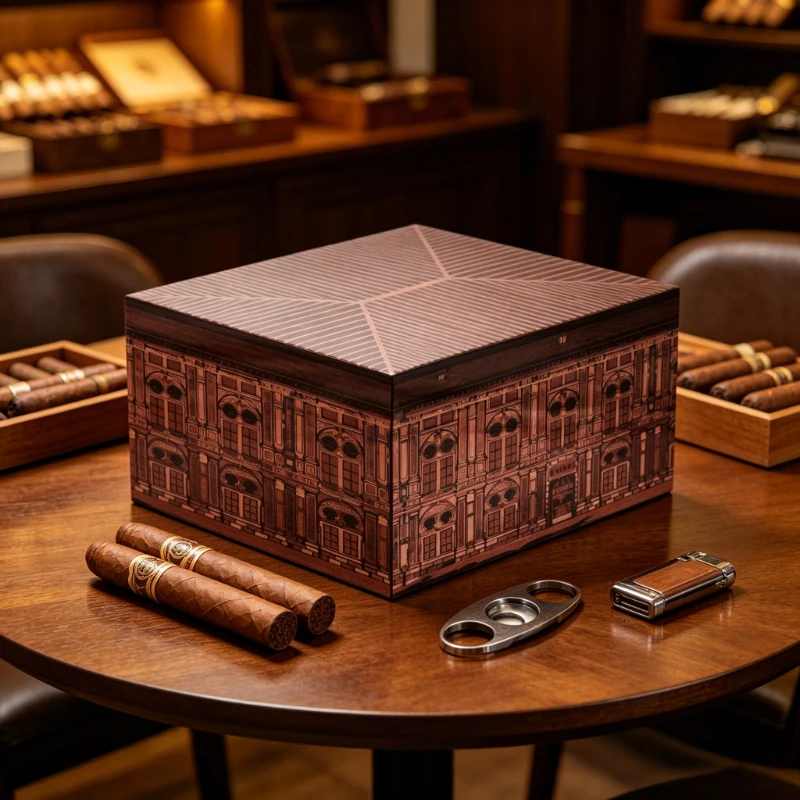 Wooden Humidor Holds 50-80 Cigars with Humidifier Bag Hygrometer Aging Resting Festive Gift view 4