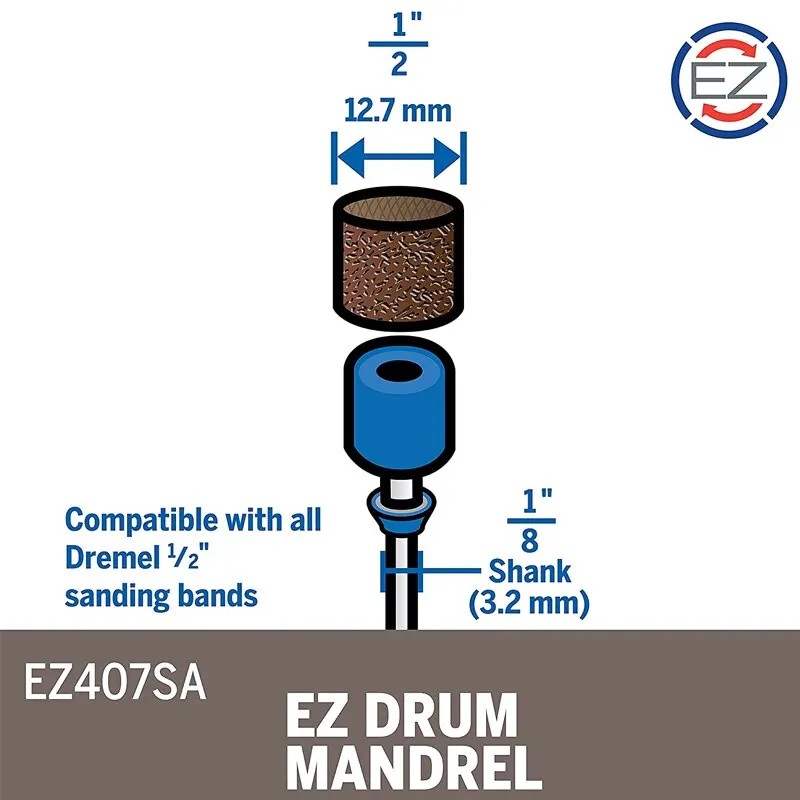 Mandrin de bande de ponçage à tambour Dremel EZ407SA EZ, compatible avec tous les outils 5X plus rapides, ceinture d\'ajustement à distance de 1/2