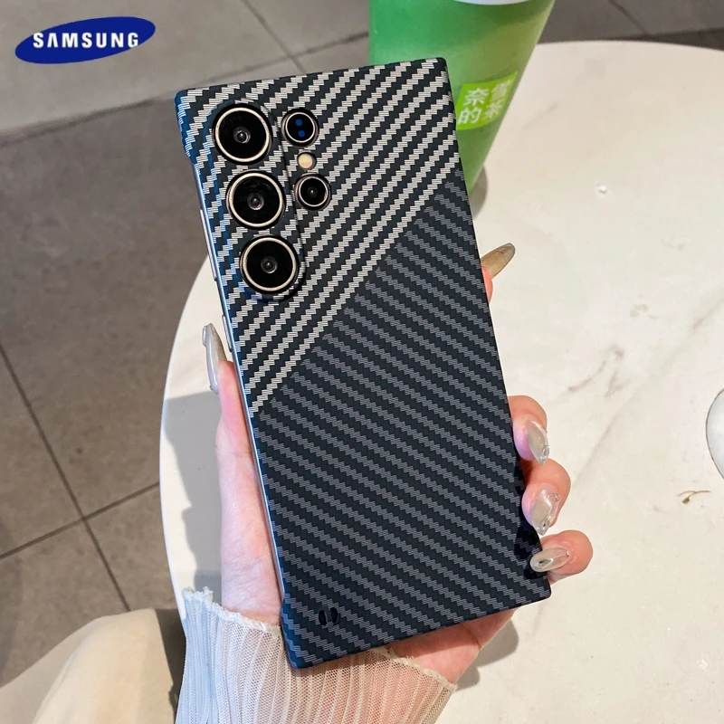 Ультратонкий текстурированный чехол для телефона из углеродного волокна для Samsung Galaxy S25 S24 S23 Ultra Plus, противоударный матовый безрамный жесткий чехол на заднюю панель