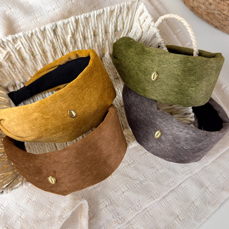 Maillard Retro Gold Label Wide Edge Hairband Autumn Winter Plush Fabric Headband High Crown Slim Face Washing Hair Accessory