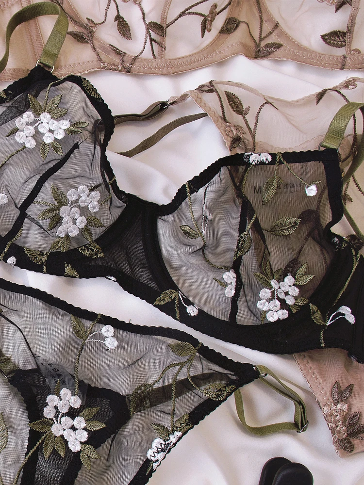 "Perfume Lily" underwear bra sets women lace lingerie set female sense of thin steel ring girls bras image 3