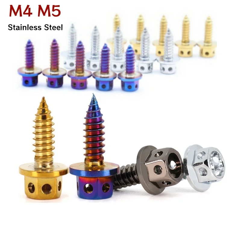 M4 M5 Hexagon Hex Flange Self Tapping Screws 304 Stainless Steel Titanium Blue for Motorcycle Modification/ Vehicle Decoration