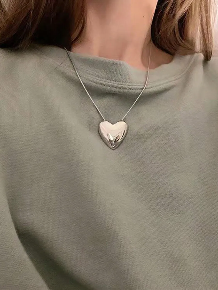 Shiny Big Heart Fashion Pendant Necklace For Women Clavicle Chain Punk Style