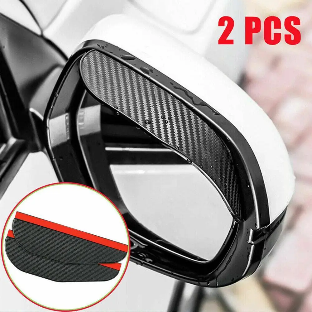 2pcs Car Side Rear View Mirror Rain Eyebrow Visor Carbon Fiber Look Sun Shadow Snow Guard Weather Shield Cover Auto Accessories