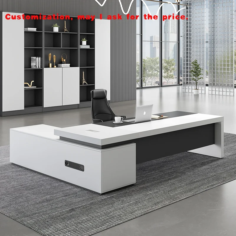 

custom.Modern Executive Desk and Chair Set Large Board Style Office Manager White Office Desk Computer Table