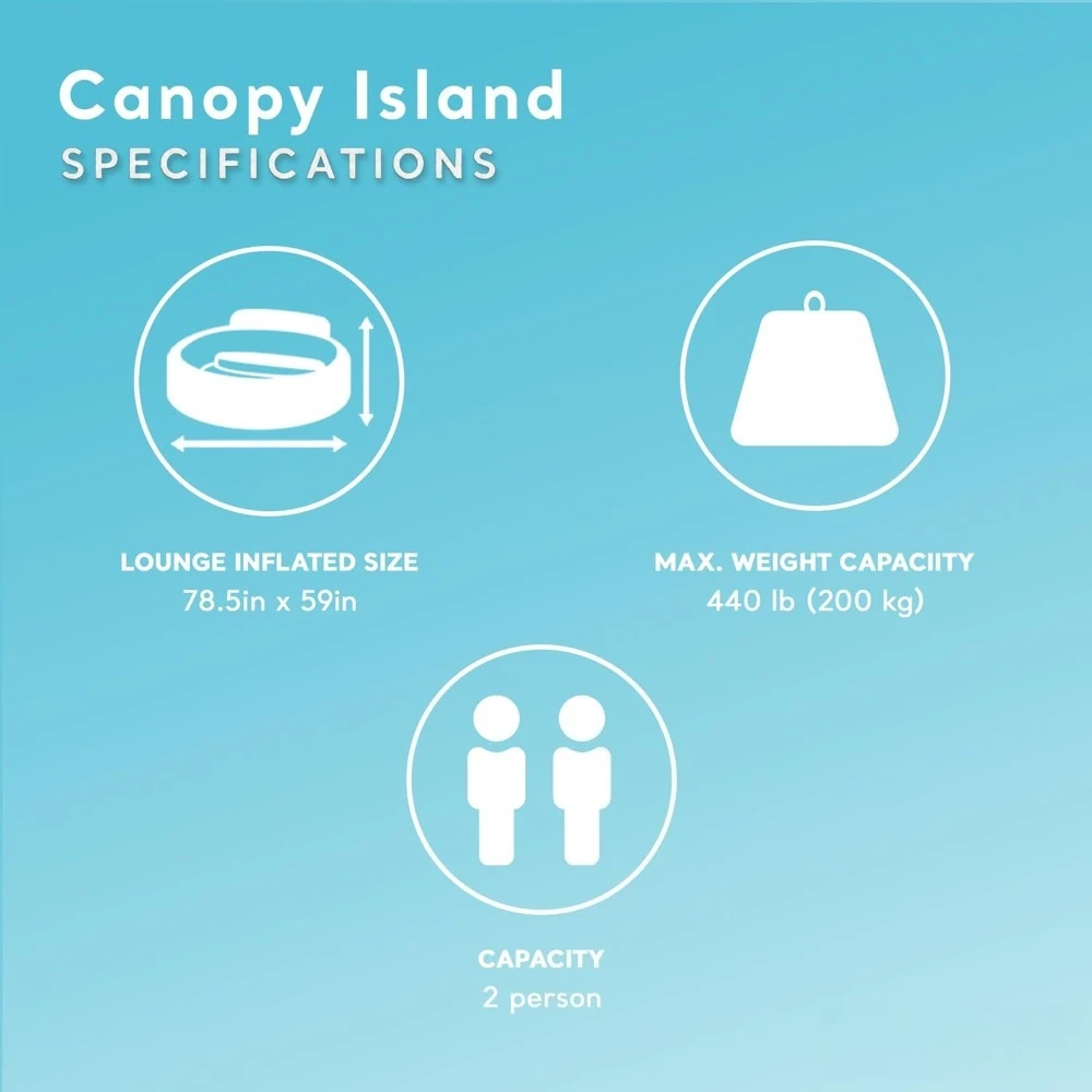 عوامة حمام سباحة قابلة للنفخ على شكل جزيرة المظلة: سطح صالة مريح، حاملات أكواب مدمجة، مظلة شمسية قابلة للفصل