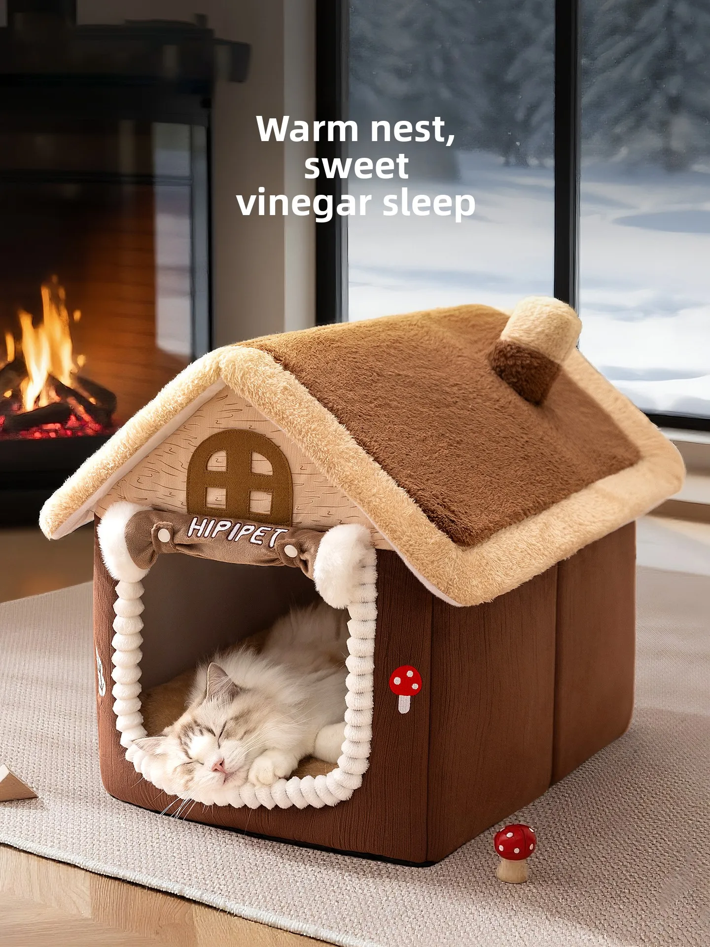 

Thiened Winter House Closed Se Warmth Dog Bed All Seasons Universal Cotton Inner Material Cartoon Design