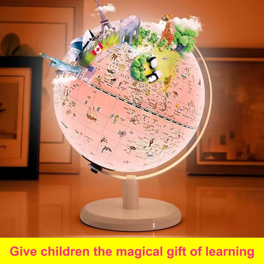 Enlightenment Globe Glowing Pink Animal Globe Bedroom Study Office Globe Ornament Teaching Tool