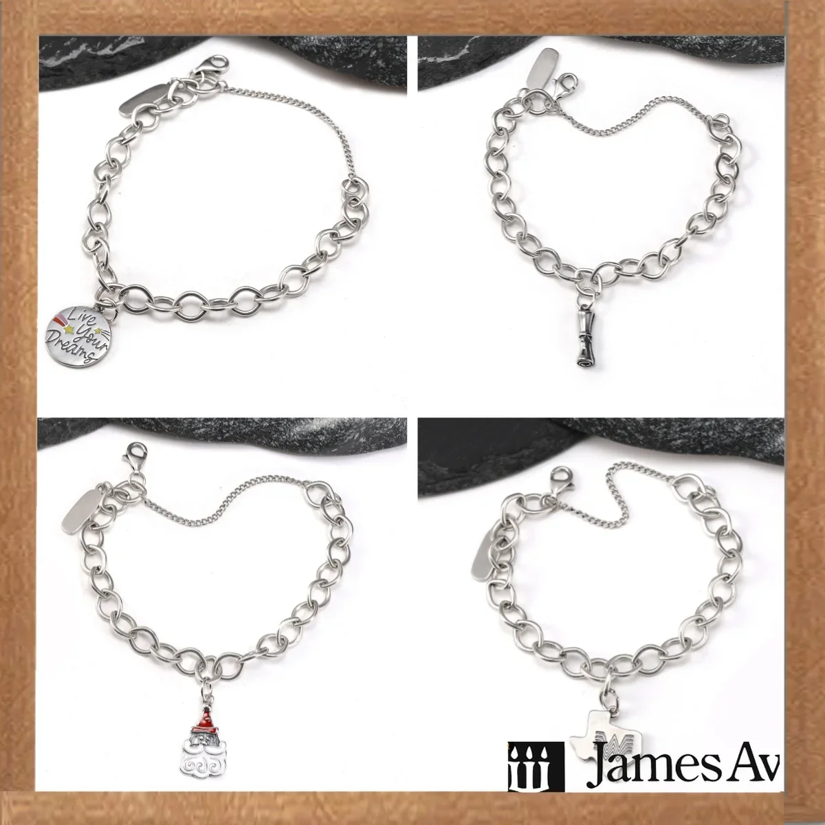 Vintage Silver Charm Bracelet for Women, Chunky Link Chain Bracelet with Live Your Dreams Coin, Bamboo, Santa Claus & Texas Map Pendant, Adjustable Retro Metal Wrist Jewelry, Trend Stackable Bracelets, Birthday Holiday Gift for Girls Daily Wear