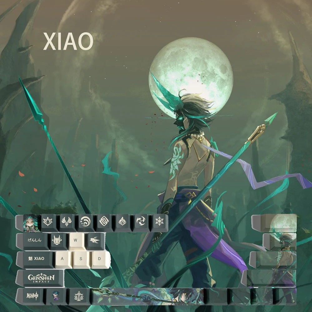 Genshin Impact Keycap 29 key Keycover Keqing PBT DYE Sublimation OEM Key Cap MX Cross Axis Switch Keycap for Mechanical Keyboard