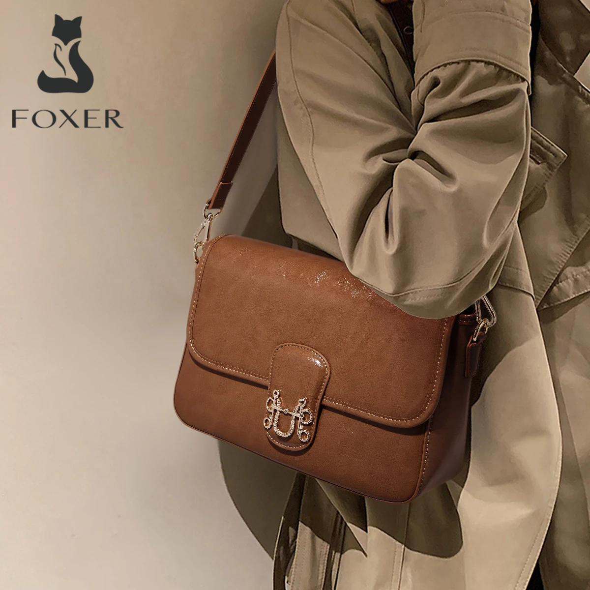 Split Leather Women's Crossbody Bag - Retro Flap Shoulder Purse
