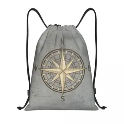 Custom Gray Compass Drawstring Bag for Training Yoga Backpacks Men Women Nautical Sailing Sailor Sports Gym Sackpack