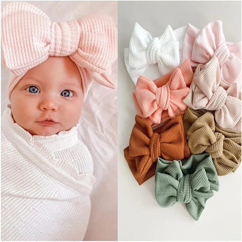 Baby Plaid Elatic Heaband Newborn Soft Dual-layer Bow Hair Accessories Girl Knit Big Bow Headwear Kid Hair Band Turban Headdress