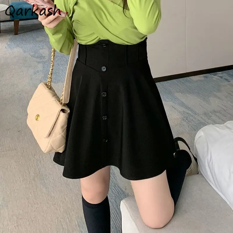 Mini Skirts Women Button M-4XL Simple Trendy Ladies All-match Summer Leisure Sweet Classic Clothing Harajuku Soft Ins Faldas New