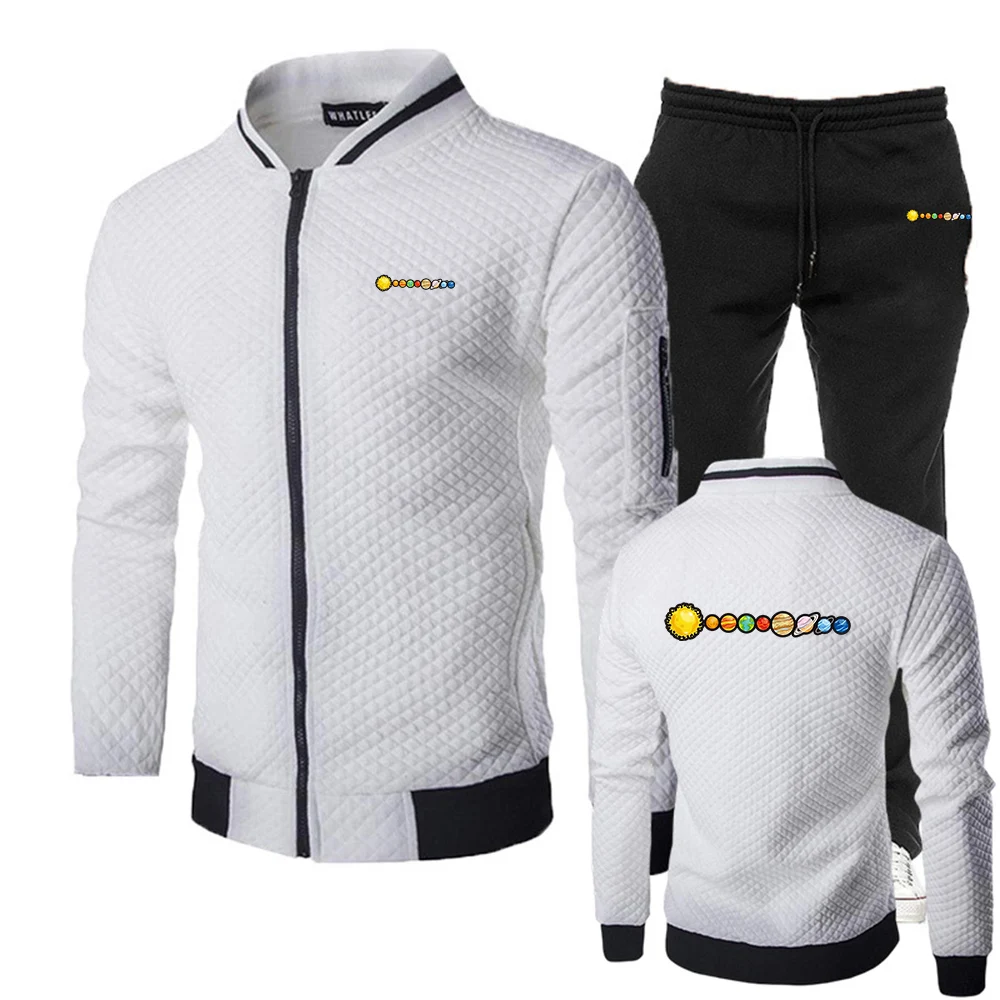 2025 Solar System Planets Print Spring And Autumn Man's Fashion Slim New Zipper Cardigan +Long Pants Sports Suit