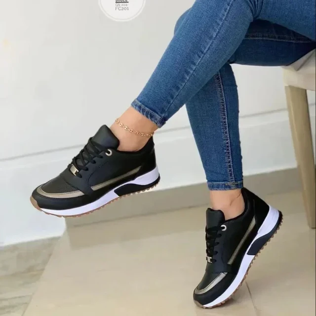 Ladies Sneakers on Sale Fashion Round Toe Flat Platform Shoes Caual Mixed Colors Lace Up Sneakers Outdoor Running Women s Shoes AliExpress