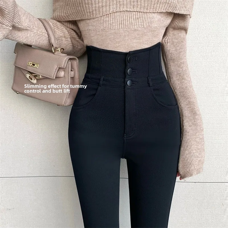 High Waist Fce Lined Thiened Women's Bootcut Pants Korean Sle Straight Leg Trousers Autumn Winter New Arrival Slimming