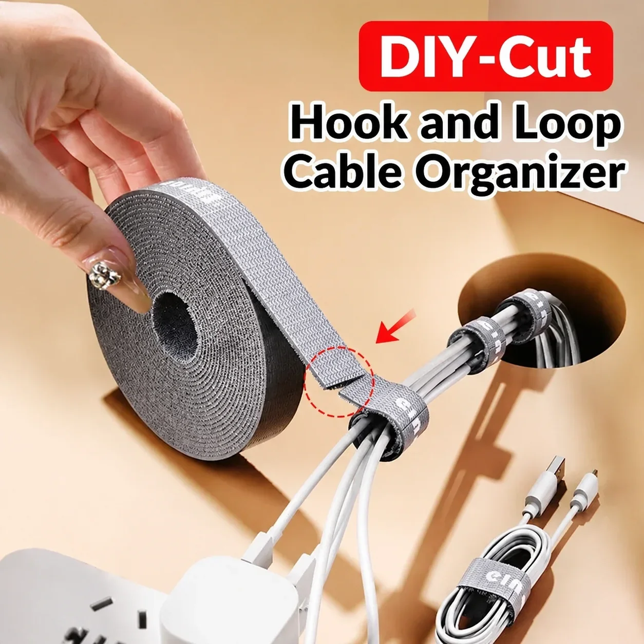 Japanese Style Reusable Magic Tape Cord Wrap Ties, Portable Wire Management Cable Organizer for Home Office