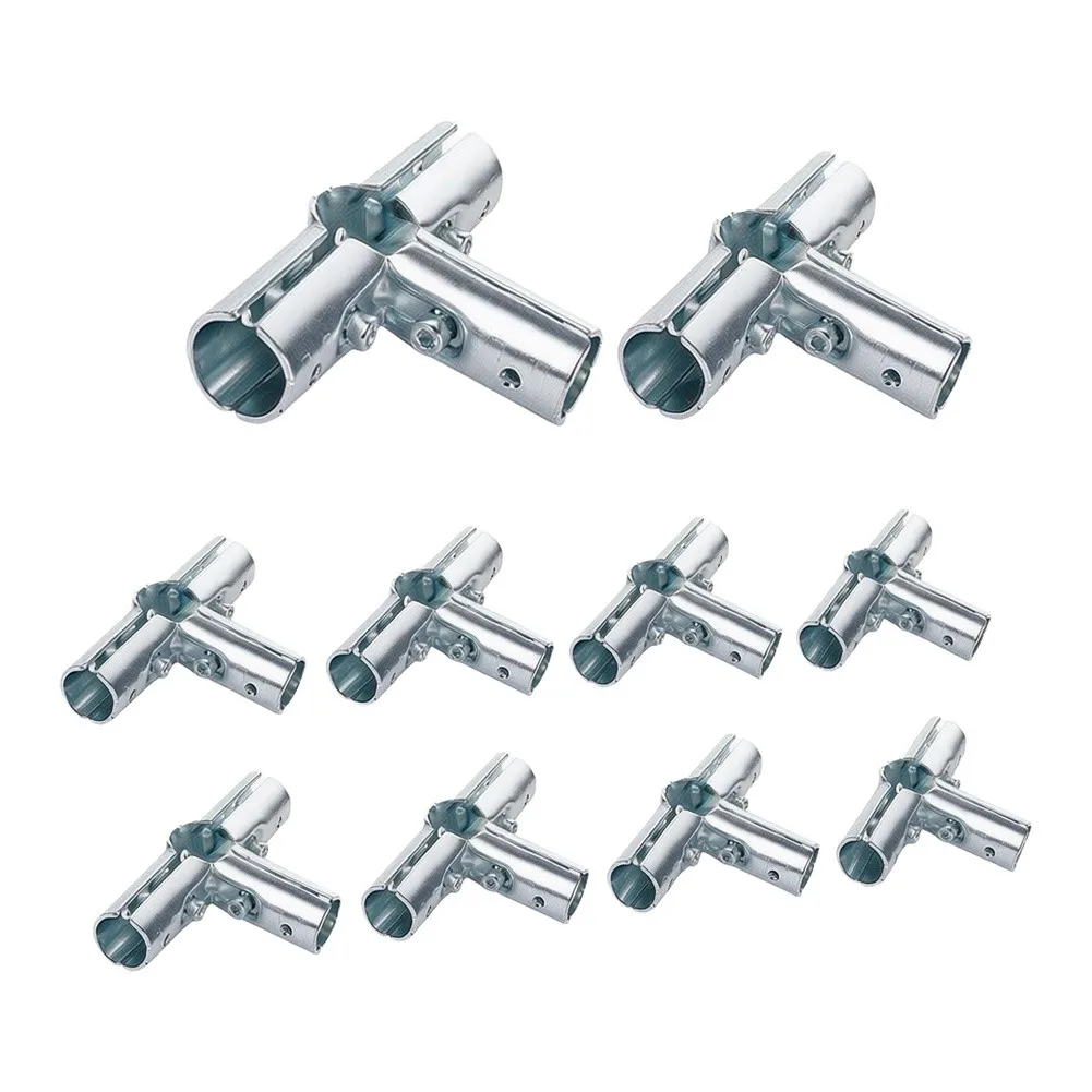10 Sets 4-Way Connectors for 3/4 inch Metal Pipes - Low Carbon Steel T-Joint Fittings for Awning and Railing Use