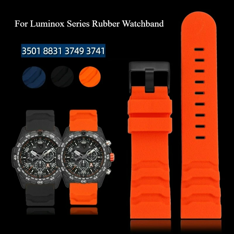For Luminox 3805 3501 3749 3801 Series Men's Rubber Watchband Soft Comfortable Waterproof Silicone Watch Strap 22 24mm