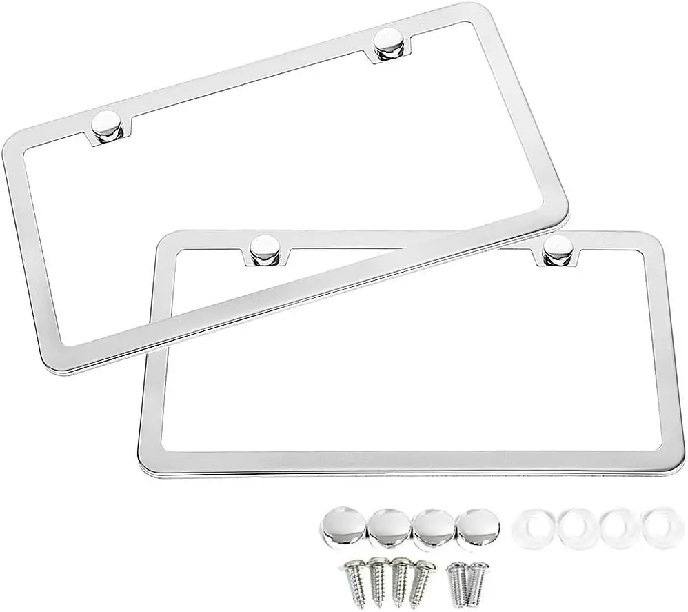 

Stainless Steel Mirror License Plate Frame with Chrome Screw Caps for US Plates, Slim Design, Rust Free