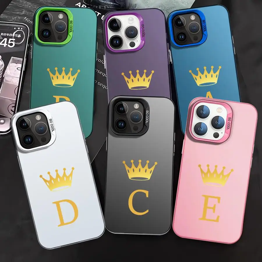 Crown 26 Letter Fashion A-F Phone Case for Apple iPhone 15 Plus X 12 Pro 11 Pro Max XR 13 XS Max 16 14 Pro 13 Pro 12 Soft Cover