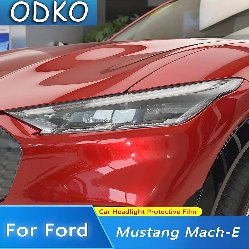 For Ford Mustang Mach-E 2021-2022 Car Headlight Protective Film Front Light Transparent Smoked Black TPU Sticker