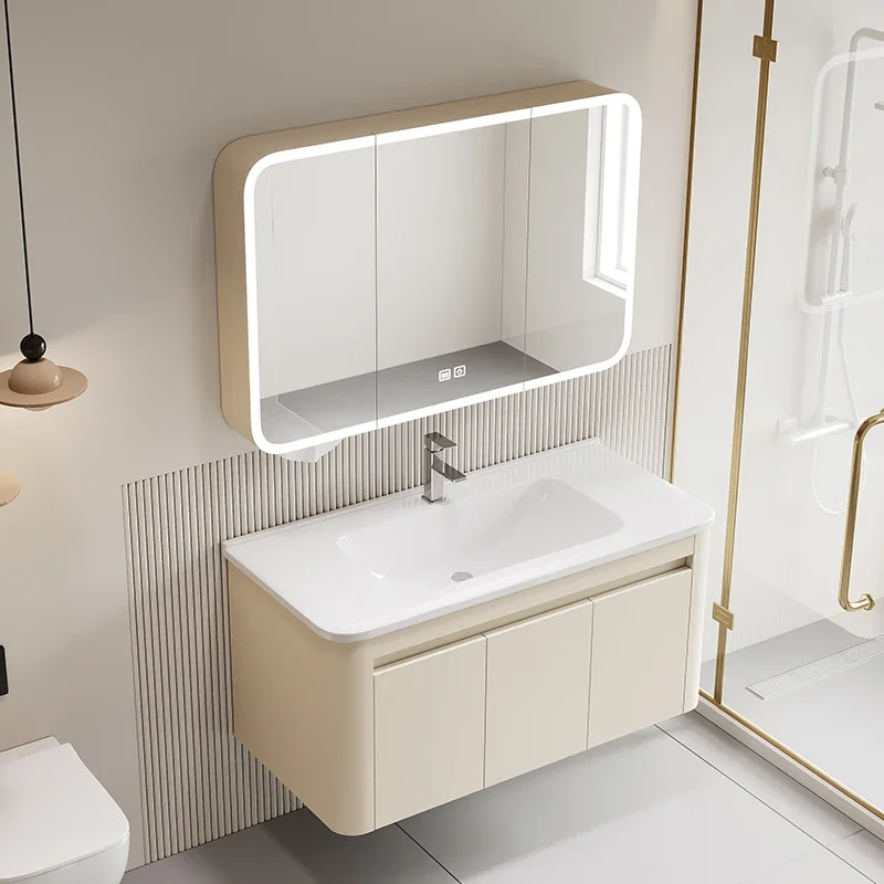 Mueble de baño de lavado nórdico, tocador, combinación de Baño, Muebles inteligentes Para Baño, Muebles de baño de cerámica redondeados