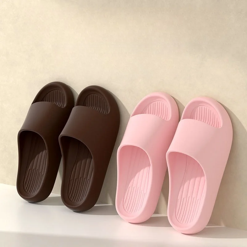 Couple Thick Sole EVA Slides Non‑Slip Open Toe Slippers Soft Lightweight Indoor Home Bathroom Slippers Men Women Bedroom Shower