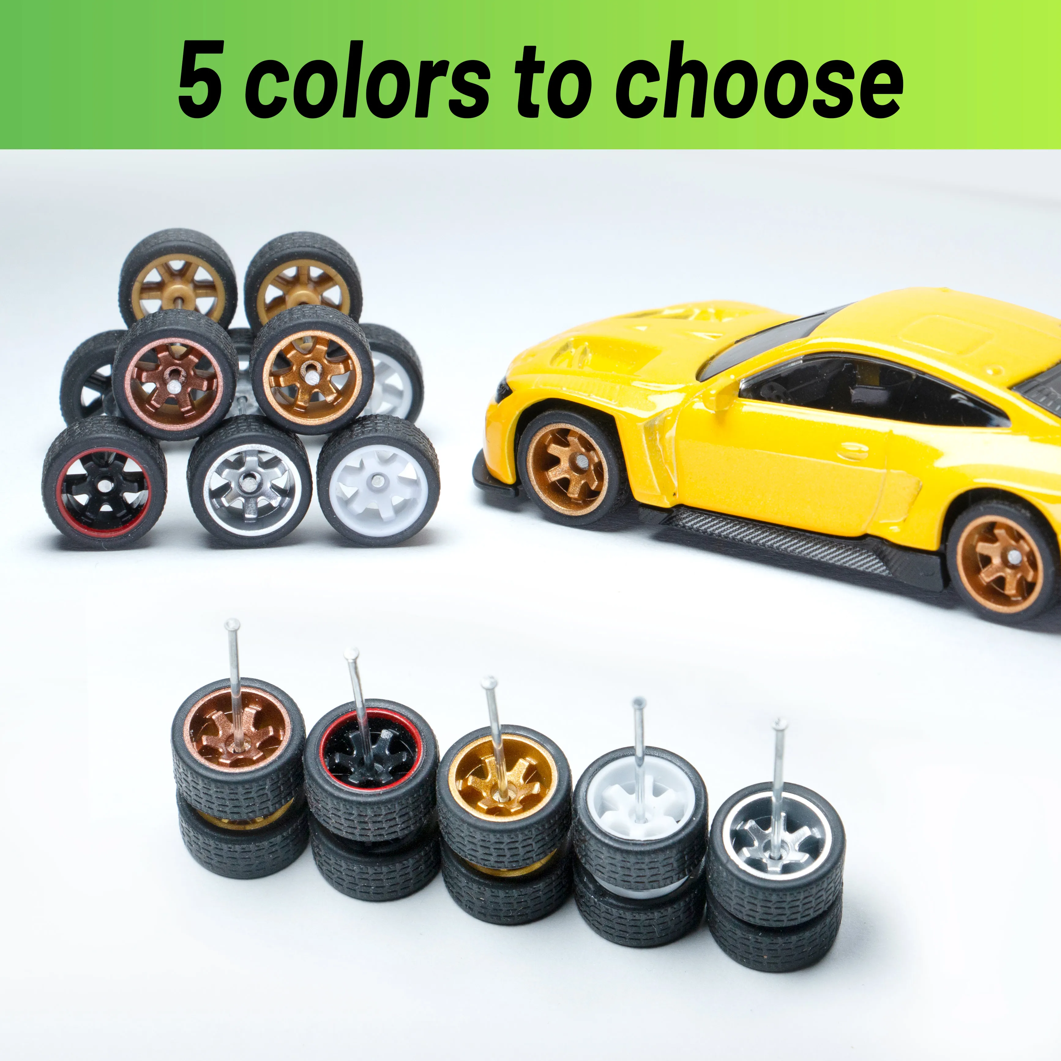 1/64 Wheels 6-spoke wheels ABS and Rubber Material for Hot whees /Matchbox/Domeca (5 sets/box)