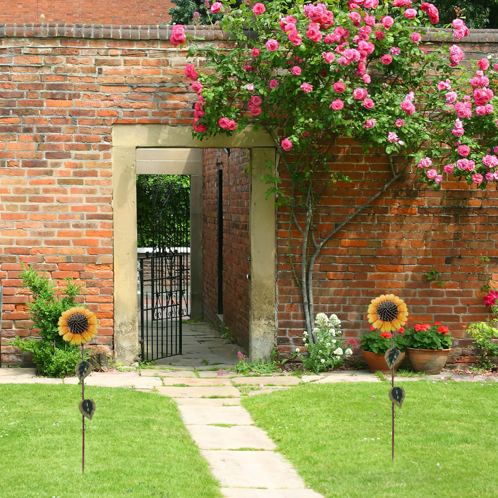 

2 шт. подсолнух, железные садовые колья, уличные металлические цветы для патио, двора, цветочного орнамента, металлические цветы для сада