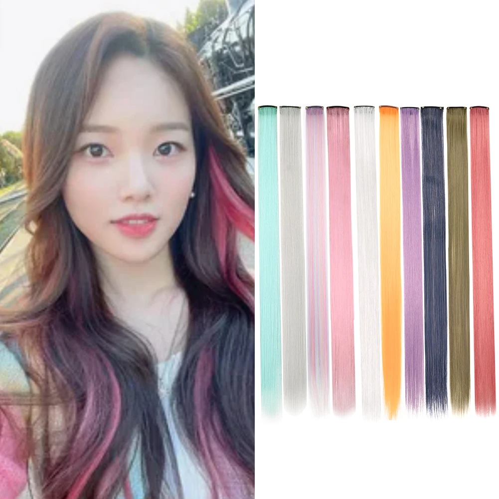 

Прямые волосы, синтетические наращивания, 10 шт., заколки для волос, 22 дюйма, яркие разноцветные волосы для женщин, вечерние подарки для косплея