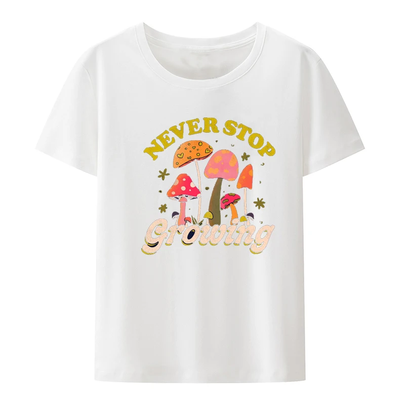 Never Stop Growing Funny Graphic Interesting Print T-shirt Women's Cropped Hip-hop Slim Koszulki Breathable Hipster Nostalgia