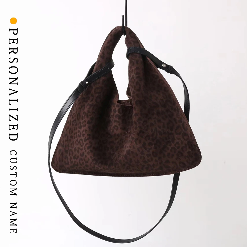 

Trendy Matte Leopard Print Cowhide Triangular Purse Women Shoulder Bag Casual Retro Style Crossbody Handbag Custom Letters