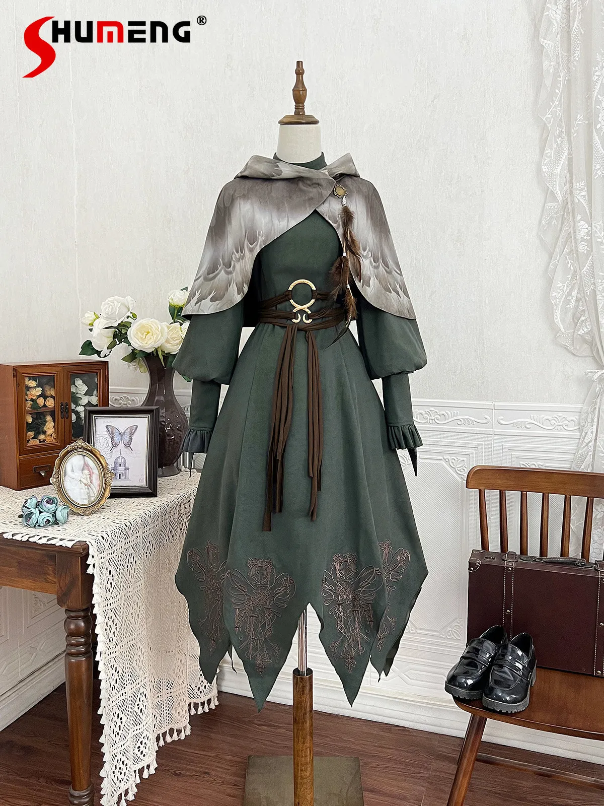 

Original Lolita Cos Cloak OP Dress Sets Women Costume Gothic Hooded Cloak Retro Embroidery Belt Slim Irregular Long Dress 2026
