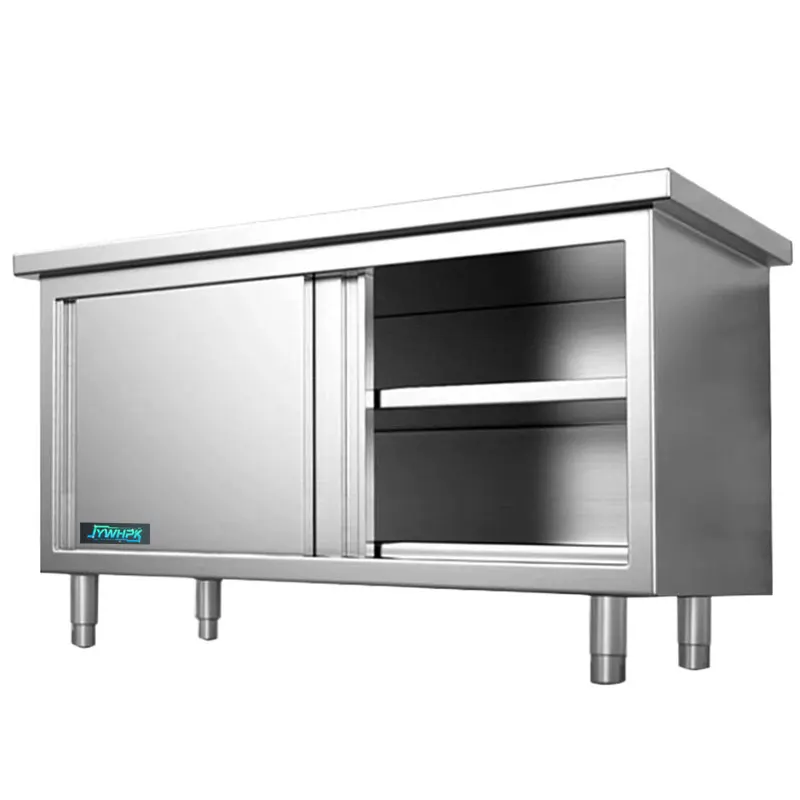 Stainless steel workbench kitchen cabinet commercial Restaurant dining table household Storage operation desk sliding door
