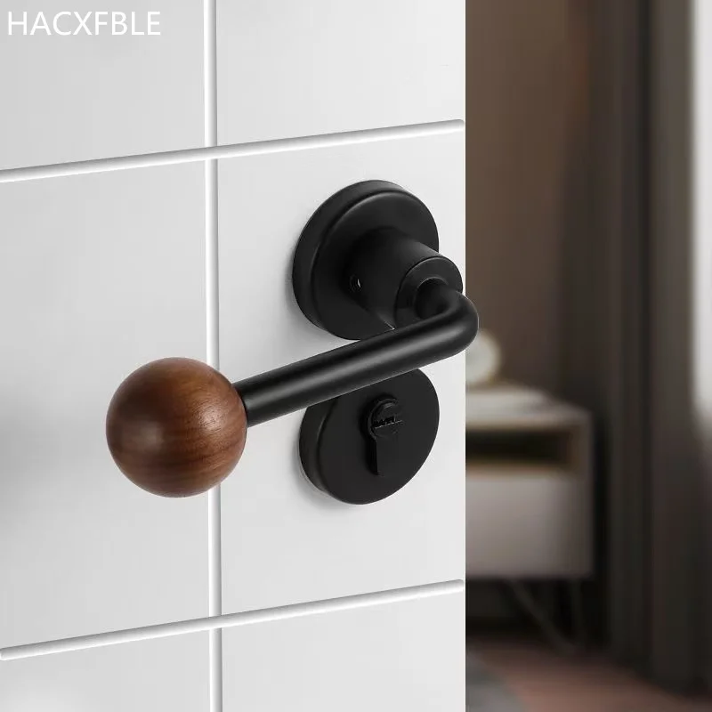 Serrature per porte interne in legno massello di noce Camera da letto minimalista Serratura silenziosa divisa Serrature per porte con maniglia meccanica in lega di zinco con chiave