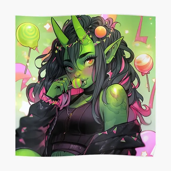 Cute Seductive Orc Girl Eating Lollipop  Poster Wall Decoration Picture Modern Mural Decor Funny Painting Print Room No Frame